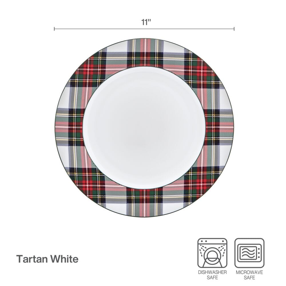 Tartan White Set of 4 Dinner Plates