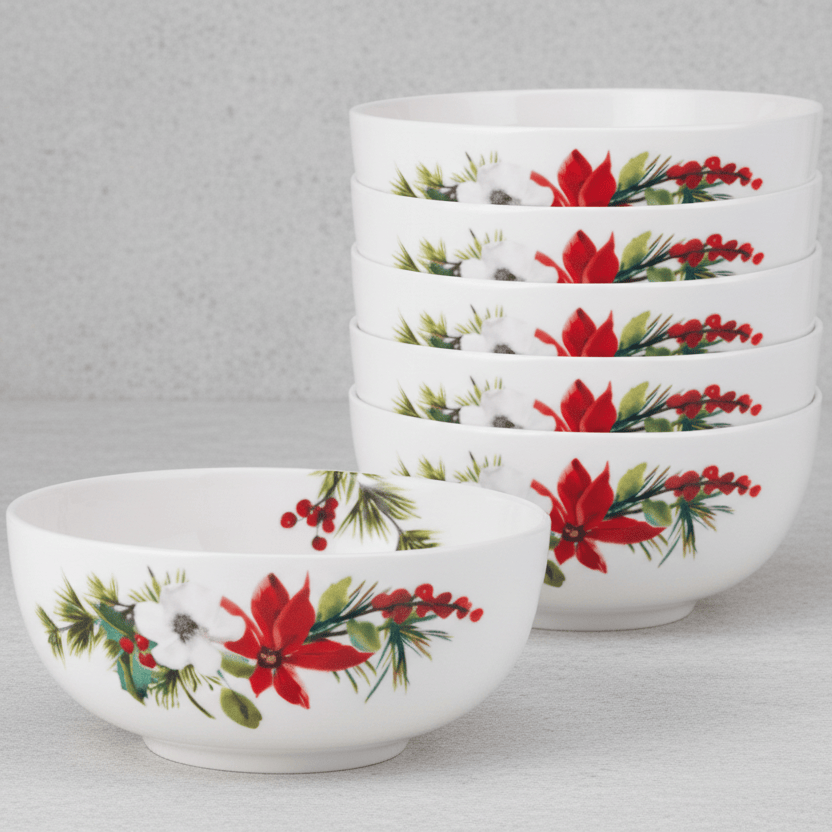 Hope Joy Poinsettia Set of 6 Fruit Bowls