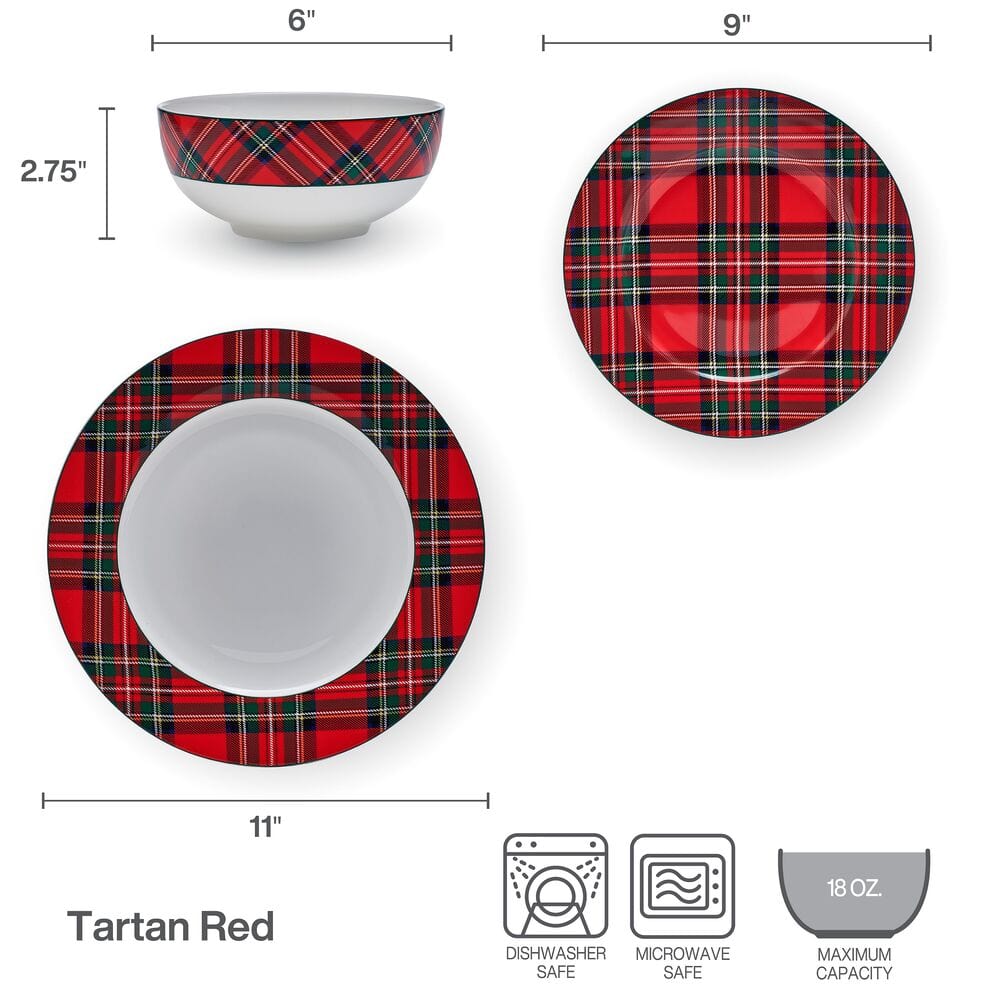 Tartan Red 24 Piece Dinnerware Set, Service for 8