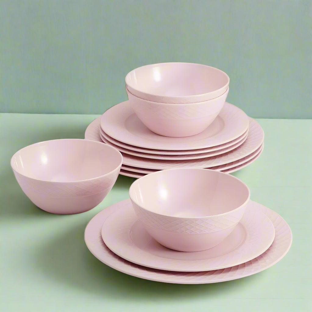 Trellis Pink 12 Piece Dinnerware Set, Service for 4