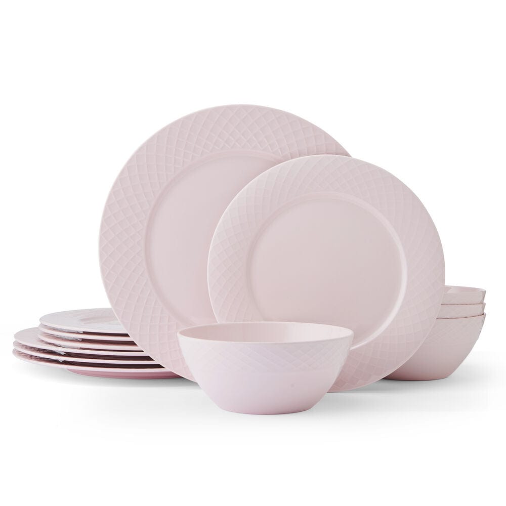 Trellis Pink 12 Piece Dinnerware Set, Service for 4